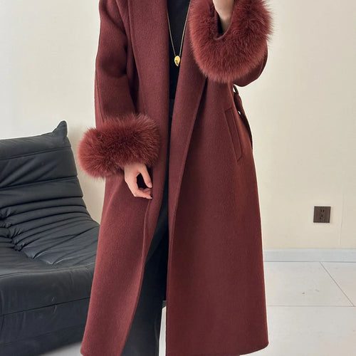 Load image into Gallery viewer, Solid Patchwork Feathers Casual Trench For Women Lapel Long Sleeve Spliced Sashes Temperament Long Coats Female New
