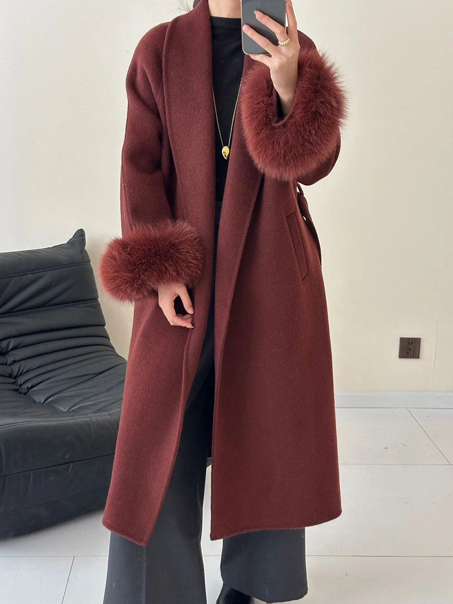 Solid Patchwork Feathers Casual Trench For Women Lapel Long Sleeve Spliced Sashes Temperament Long Coats Female New