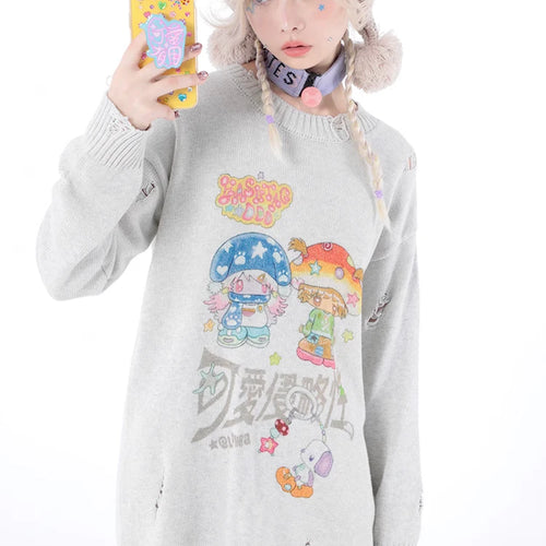 Load image into Gallery viewer, Y2k Aesthetic Cartoon Printing Harajuku Sweater Women Gothic Vintage Ripped Grunge Jumper Streetwear Oversize Hiphop Pullover
