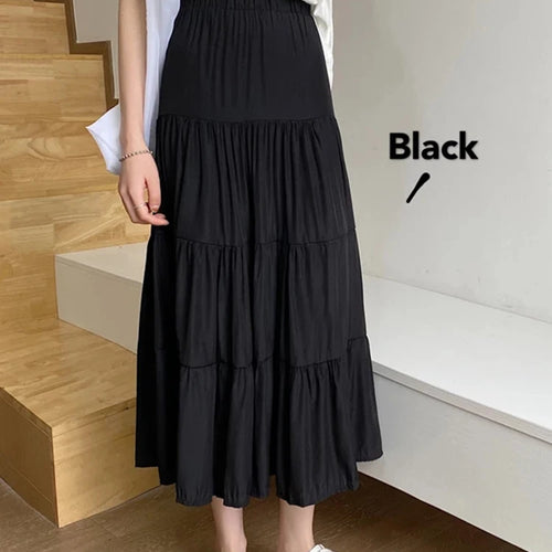 Load image into Gallery viewer, Spring Summer Women Chiffon Skirts Vintage High Waist Elastic Patchwork White Black Chic Long Cake A-line Skirt for Student
