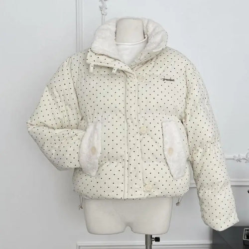 Load image into Gallery viewer, Korean 2024 New Casual Women Beige Dot Cotton Padded Jacket Winter Warm Short Single Breasted Zipper Down Coat Thick Streetwear
