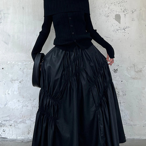 Load image into Gallery viewer, Solid Loose Leather Skirts For Women High Waist Patchwork Folds Irregular Streetwear A Line Skirt Female Fashion
