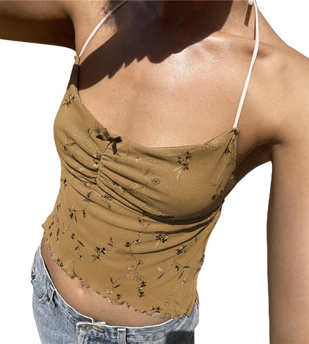 Fairycore Tops Grunge Aesthetic y2k Clothes Floral Print Spaghetti Strap Sleeveless Camis 2000s Vest Women Streetwear