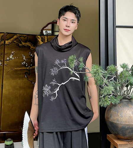 Chinese Style Men's Tank Top 2024 Summer New Embroidered Sleeveless Personality Stacked Collar Design Loose Male Vest C5912