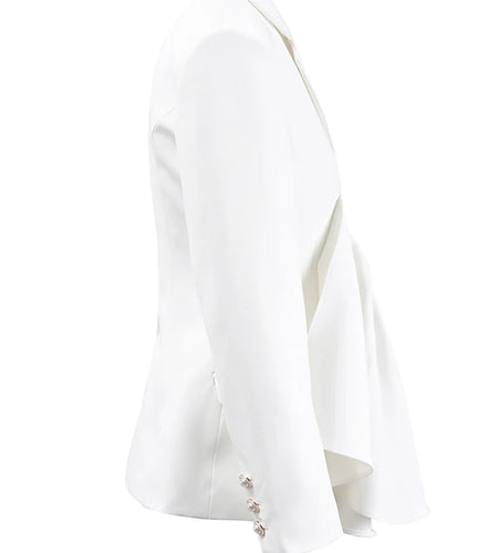 Women White Irregular Pleated Elegant Blazer New Lapel Long Sleeve Jacket Fashion Tide Spring Autumn 2025 CPDB052
