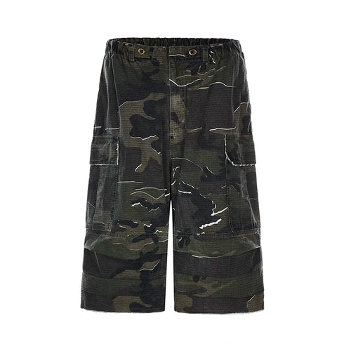 Load image into Gallery viewer, American Style Washed Camouflage Loose Men&#39;s Cargo Shorts Street Niche Workwear Pocket Design Male Trousers 24E1035
