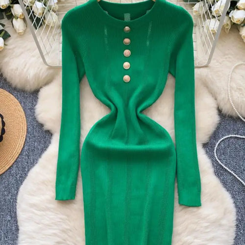 Load image into Gallery viewer, Retro 2024 Autumn Winter New Solid Long Sleeves Mini Dress Women's Elegant Office Lady Button Short Knit Dress Popular Clothing
