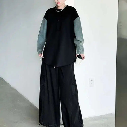 Load image into Gallery viewer, High Elastic Waist Yellow Pocket Drawstring Long Wide Leg Pants New Trousers Women Fashion Tide Spring Autumn 2025 1DH9933
