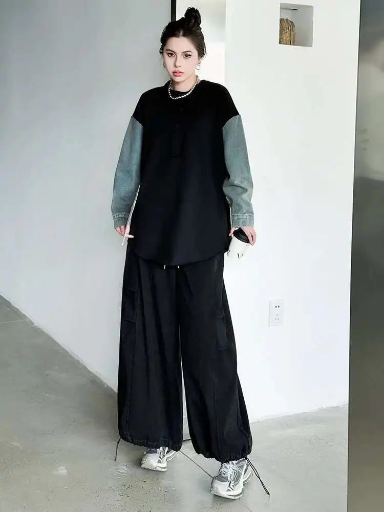 High Elastic Waist Yellow Pocket Drawstring Long Wide Leg Pants New Trousers Women Fashion Tide Spring Autumn 2025 1DH9933