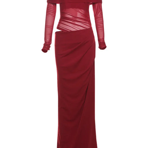 Load image into Gallery viewer, Elegant Mesh Patchwork One Shoulder Dress For Women 2025 New Women Sexy Mesh Perspective Long Dress Party Evening Dress
