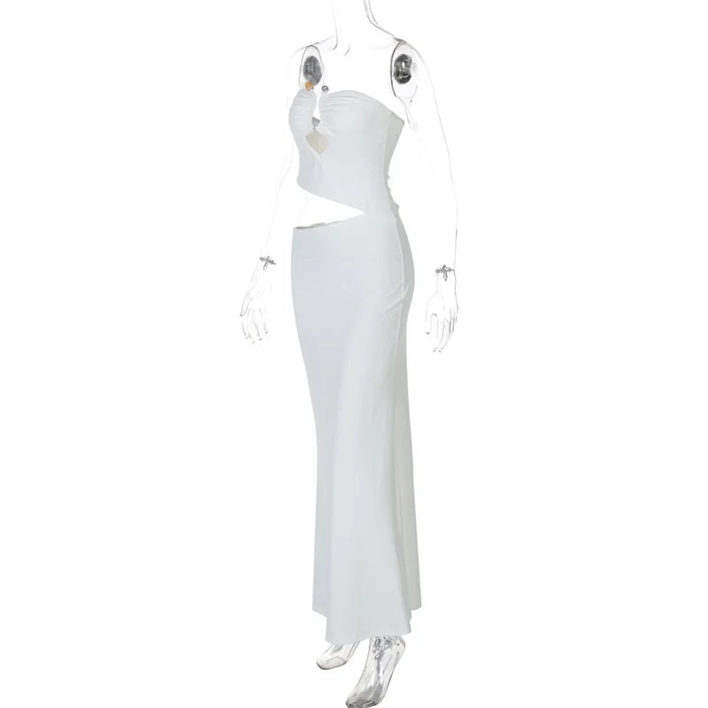 Strapless Hollow Out Sexy Maxi Dress Women Gown Summer New Off-shoulder Backless Sleeveless Beach Club Long Dress