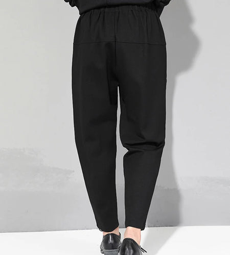 Women Patchwork Split Joint Brief Pants New Spring Autumn High Elastic Waist Black Loose Trousers Fashion Tide 2025  JQ013