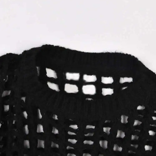 Load image into Gallery viewer, Women Black Knittng Hollow Out Big Size Long Dress New Round Neck Long Sleeve Fashion Tide Spring Autumn 2025 5WA10401
