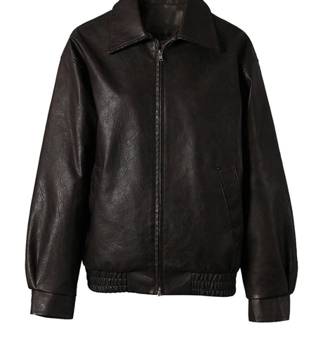 Brown Casual Big Size Vintage PU Leather Jacket New Lapel Long Sleeve Women Coat Fashion Tide Spring Autumn 2025 9C5013