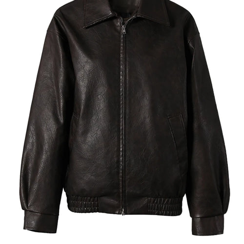 Load image into Gallery viewer, Brown Casual Big Size Vintage PU Leather Jacket New Lapel Long Sleeve Women Coat Fashion Tide Spring Autumn 2025 9C5013
