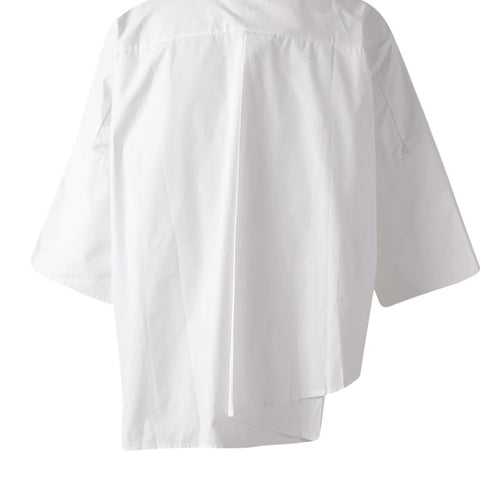 Load image into Gallery viewer, Women White Irregular Hem Pocket Big Size Blouse New Lapel Half Sleeve Shirt Fashion Tide Spring Summer 2025 CPG3166
