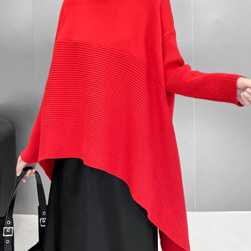 Load image into Gallery viewer, Red Irregular Big Size Knitting Sweater Turtleneck Long Sleeve Women Pullovers New Fashion Tide Spring Autumn 2025 1DH9445
