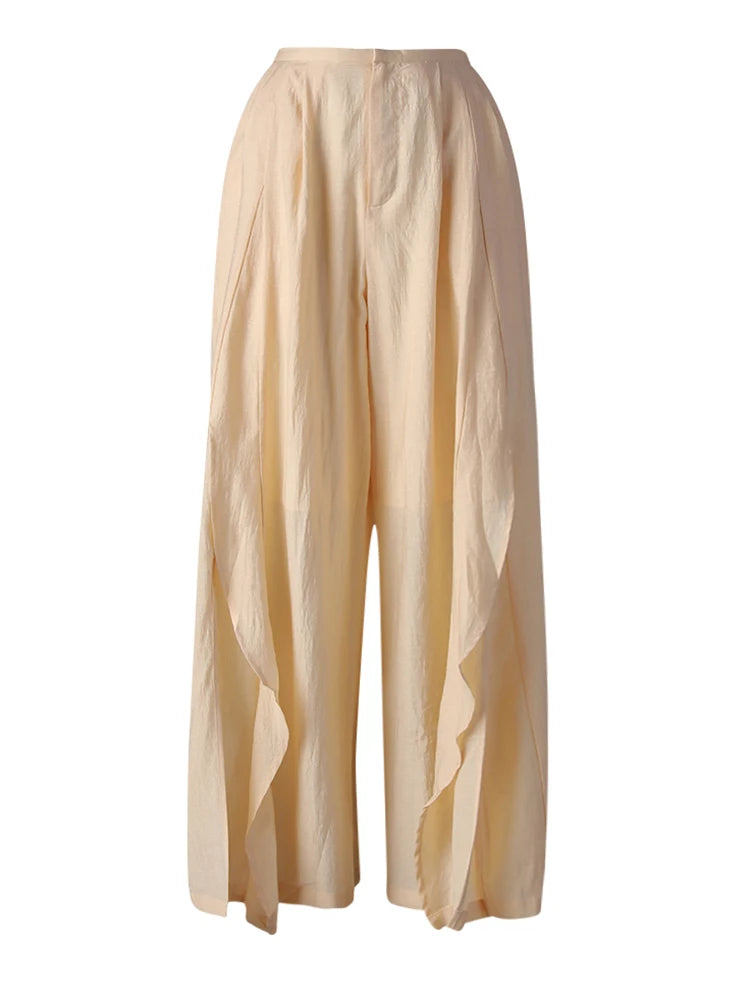 High Waist Yellow Irregular Ruffles Wide Leg Long Pants New Trousers Women Fashion Tide Spring Autumn 2025 CPG3259