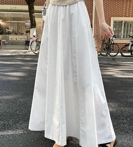 Spring Summer Women Black White Elegant Oversized Long Skirt French Fashion Brown High Waist Vacation Pleated Half Skirt Popular
