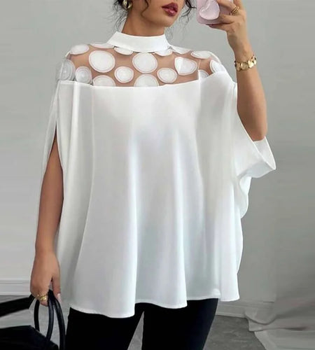 3D Flower See-through White Blouses Shirts Women 2025  Summer Autumn Batwing Sleeves Oversize Loose Elegant Tops Woman