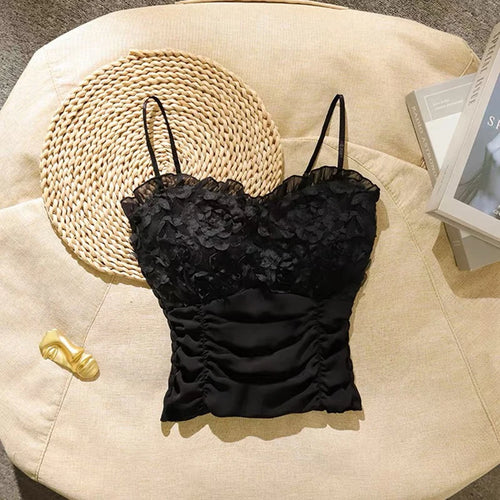 Load image into Gallery viewer, y2k Camisole Women Clothes 3D Flower Frill Trim Scoop Neck Spaghetti Strap Backless Padded Crop Tops 2000s Clothing
