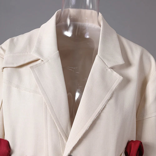 Load image into Gallery viewer, Women Beige Flower Ribbon Big Size Vintage Blazer New Lapel Long Sleeve Jacket Fashion Tide Spring Autumn 2025  CPG2872
