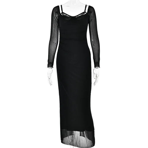 Load image into Gallery viewer, Elegant Sheer Long Sleeve Sexy Maxi Dress For Women Fashion Mesh Strapless Backless Club Party Sexy Long Dress New
