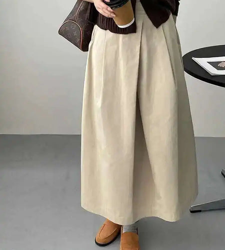 High Waist Apricot A-line Irregular Pleated Elegant Half-body Skirt Women Fashion Tide New Spring Autumn 2025 1DH3802