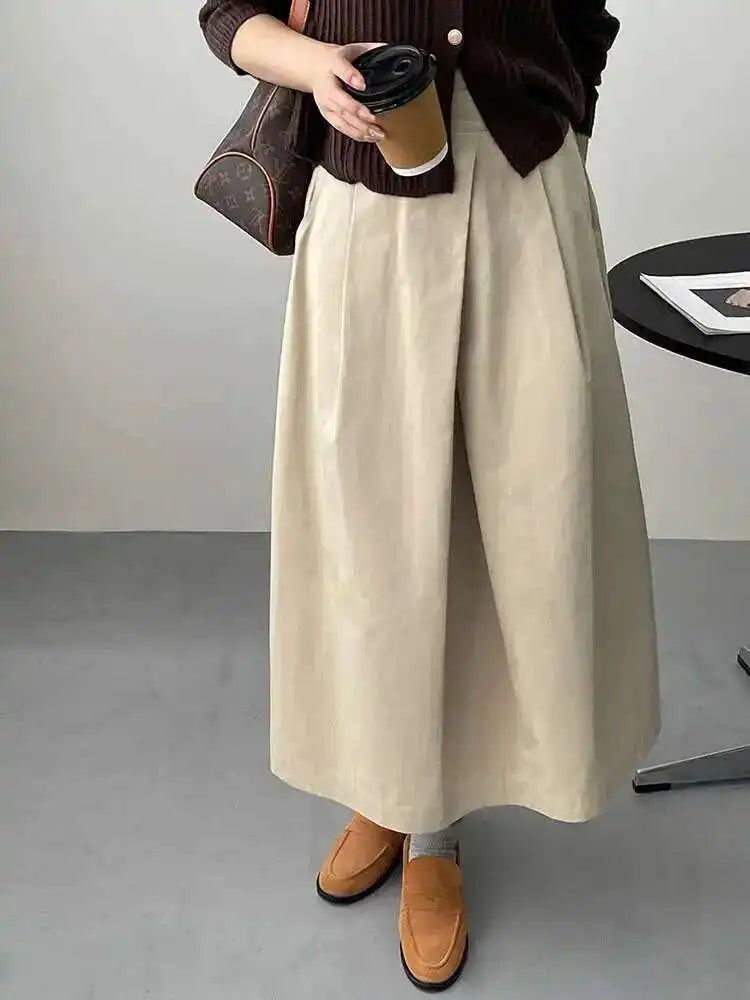 High Waist Apricot A-line Irregular Pleated Elegant Half-body Skirt Women Fashion Tide New Spring Autumn 2025 1DH3802