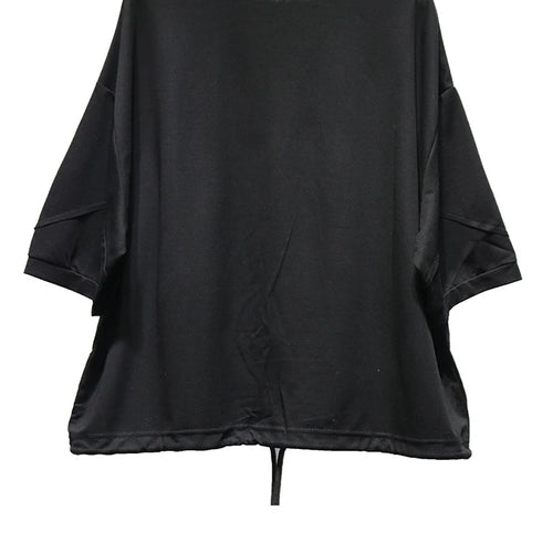 Load image into Gallery viewer, Women Black Hem Drawstring Spliced Big Size T-shirt New Round Neck Short Sleeve Fashion Tide Spring Summer 2025 1DJ1221
