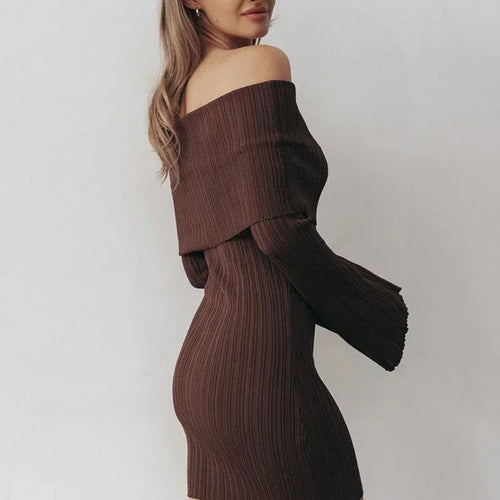 Load image into Gallery viewer, Sexy Off Shoulder Women Knitted Dress White Backless Long Sleeve Dress Female Autumn Skinny Elegant Party Clubwear
