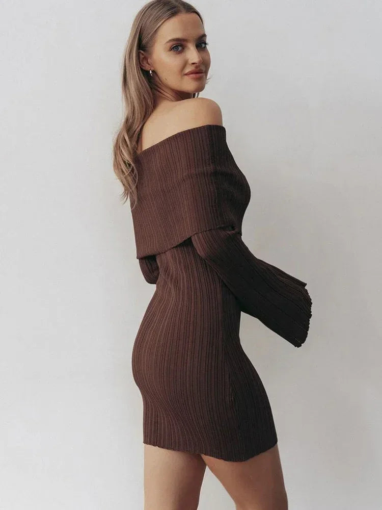 Sexy Off Shoulder Women Knitted Dress White Backless Long Sleeve Dress Female Autumn Skinny Elegant Party Clubwear