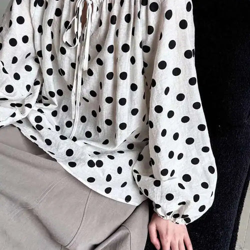 Load image into Gallery viewer, Women Black Dot Printed Big Size Elegant Blouse New Round Neck Long Sleeve Shirt Fashion Tide Spring Autumn 2025 1DH9976
