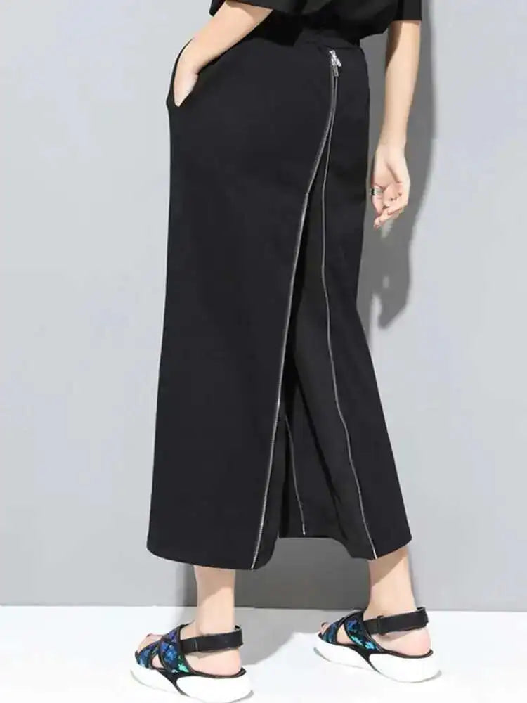 High Elastic Waist Black Zipper Two Ways Wear Long Wide Leg Pants New Trousers Women Fashion Tide Spring Autumn 2025 JS994