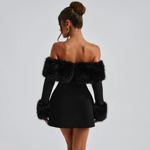 Load image into Gallery viewer, Feather Strapless Long Sleeve Sexy Mini Dress Women Fashion Off-shoulder Backless High Waist Club Party Dress Elegant
