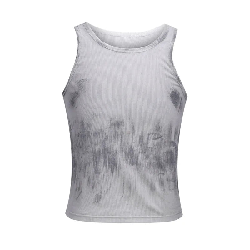 Summer Distressed Slim Fit Vest Niche Sleeveless Tie Dyeing New Fashion Male Tank Tops Contrast Color Casual 24E1293