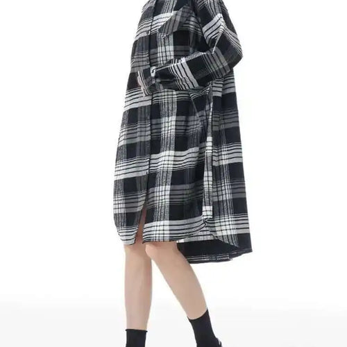 Load image into Gallery viewer, Women Plaid Big Size Knee-Length Shirt Dress New Lapel Long Sleeve A-line Loose Fit Fashion Spring Autumn 2025 1DH2091
