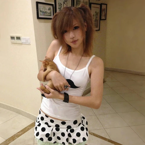 Load image into Gallery viewer, Japanese Y2k Beard Print Tank Top Trashy 2000s Style White Camisole Vintage Harajuku Cami Tops American Retro Crop Top
