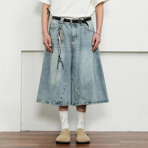 Load image into Gallery viewer, Men's Denim Shorts New American Hign Street Style Washed Loose Pants Solid Color Trendy Wide Leg Male Bottoms 9W1697
