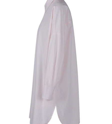 Women pink Color Brief Big Size Long Casual Blouse New Lapel Long Sleeve Shirt Fashion Tide Spring Autumn 2025 1LD2024