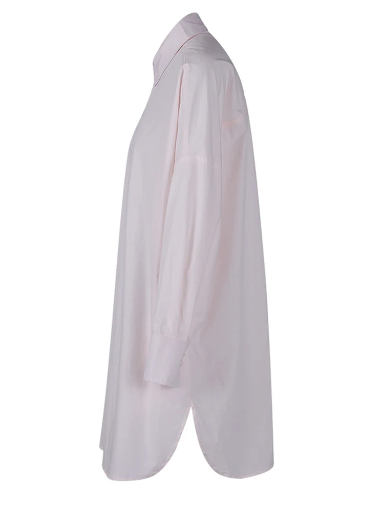 Women pink Color Brief Big Size Long Casual Blouse New Lapel Long Sleeve Shirt Fashion Tide Spring Autumn 2025 1LD2024