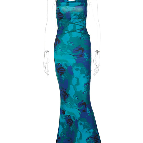 Load image into Gallery viewer, Elegant Floral Print Sleeveless Backless Lace Up Sexy Slim Slip Maxi Dress Summer Women Clothes Festival Rave Party
