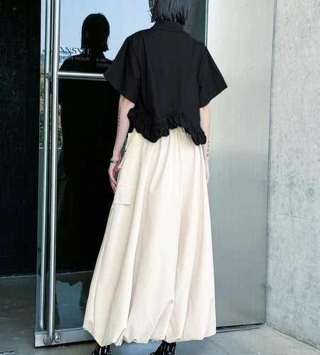 High Elastic Waist Apricot Drawstring Casual Bud Half-body Skirt Women Fashion Tide New Spring Autumn 2025 1DJ0634