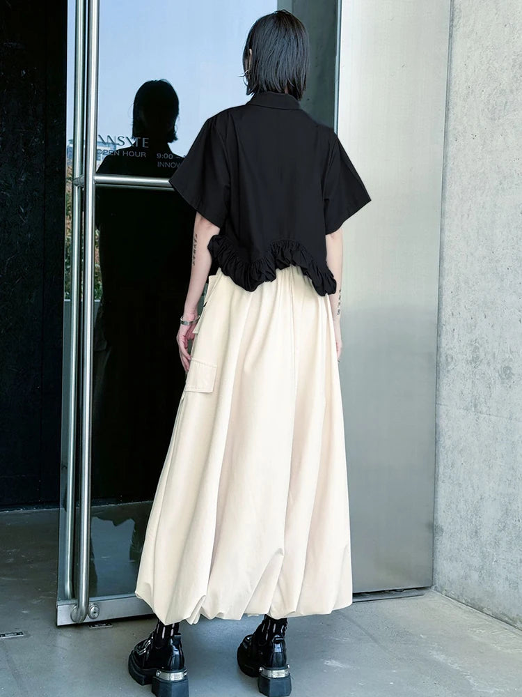 High Elastic Waist Apricot Drawstring Casual Bud Half-body Skirt Women Fashion Tide New Spring Autumn 2025 1DJ0634