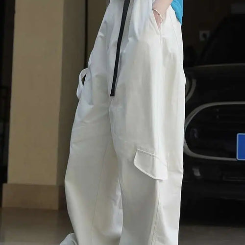 Load image into Gallery viewer, High Waist Blue White Brief Pocket Wide Leg Casual Pants New Trousers Women Fashion Tide Spring Autumn 2025 1DH9590
