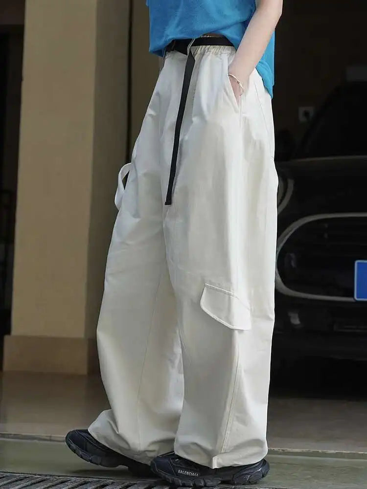 High Waist Blue White Brief Pocket Wide Leg Casual Pants New Trousers Women Fashion Tide Spring Autumn 2025 1DH9590