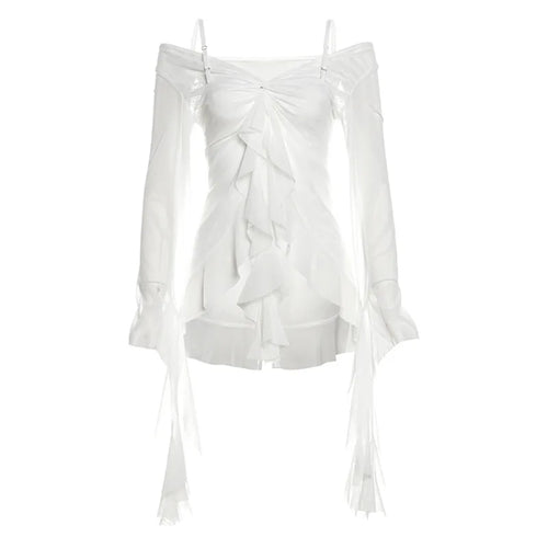 Load image into Gallery viewer, Y2k Aesthetic Gauze Irregular Ruffled Tshirts Women Slim Fit Grunge Fairy Solid T Shirt Harajuku See Through Streetwear Top 2025
