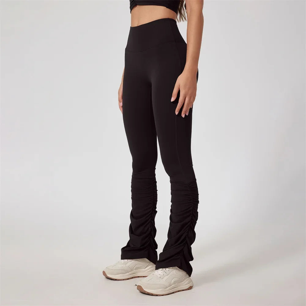 Fold High Waist Tight Nude Yoga Pants Stitching Casual Pile Style Sports Trousers Running Hip Lifting Gym Leggings Workout