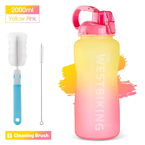 Load image into Gallery viewer, 2L Fitness Water Bottle Gradient Color Cycling Running Sport Large Capacity Portable Bottle With Cleaning Cup Brush
