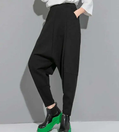 High Elastic Waist Black Brief Long Shaped Harem Pants New Loose Fit Trousers Women Fashion Spring Autumn 2025 1DF0630